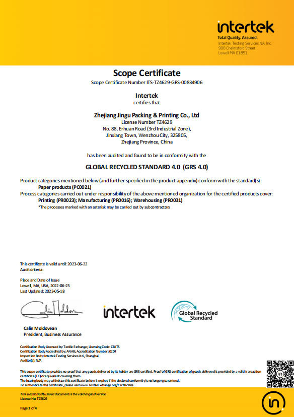 SC-GRS-Certificate v.3.0-Zhejiang Jingu Packing & Printing Co., Ltd